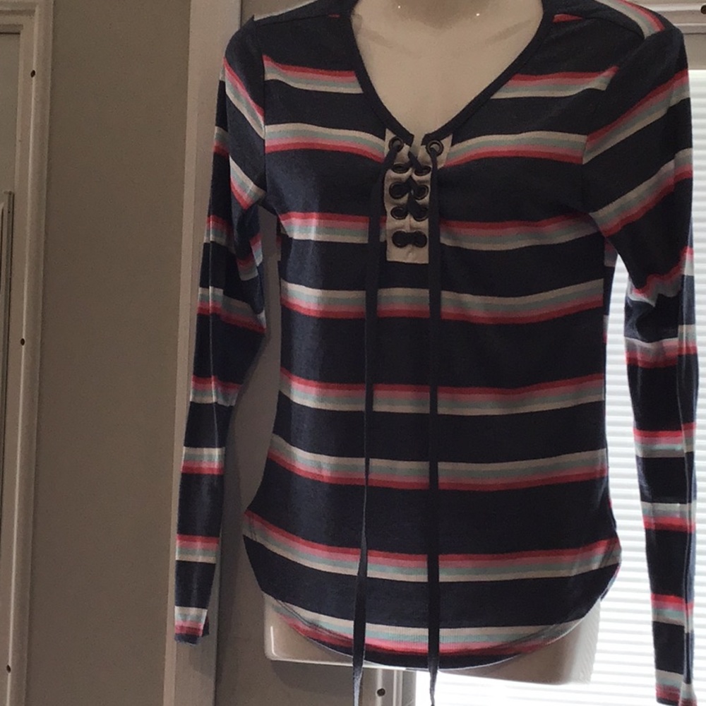 Nobo striped lace up long sleeve shirt
